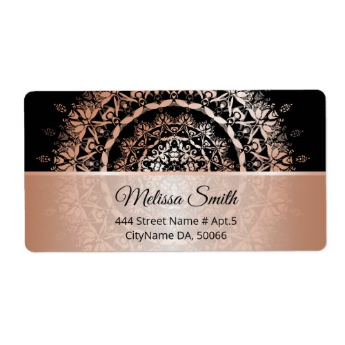 Rose Gold Black Floral Modern Mandala   Label