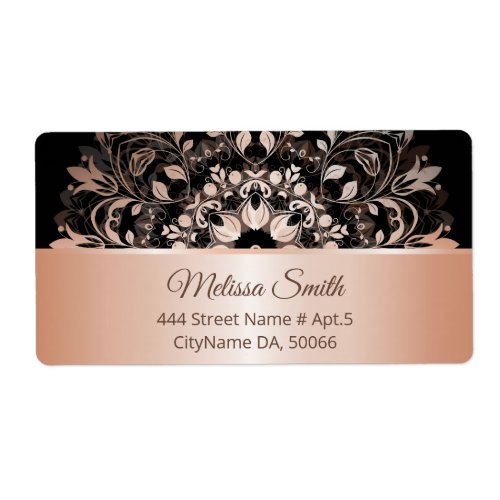 Rose Gold Black Floral Modern Mandala Label