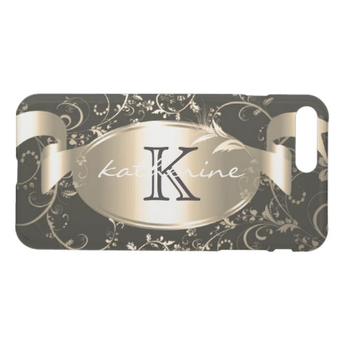 Rose Gold Black Floral Monogram Name Personalized iPhone 8 Plus7 Plus Case