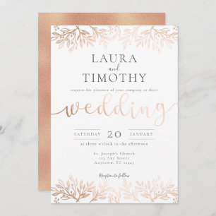 Rose Gold Black Floral Rustic Typography Wedding Invitation