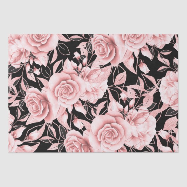 Rose Gold Black Floral w/ Glitter Tissue Paper (Front)