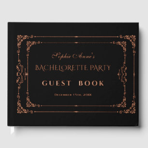 Rose Gold Black Flourish Frame Bachelorette Party Foil Guest Book