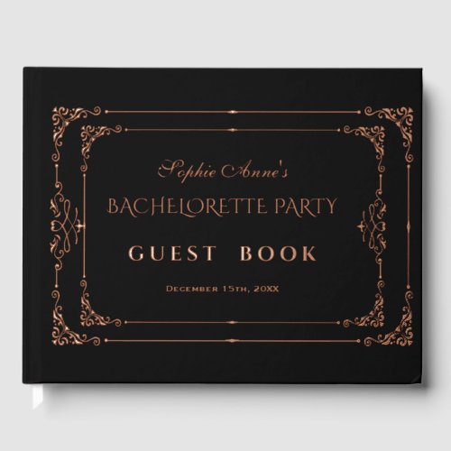 Rose Gold Black Flourish Frame Bachelorette Party Foil Guest Book