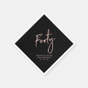 Rose Gold & Black Forty Adult 40th Birthday Party Napkins