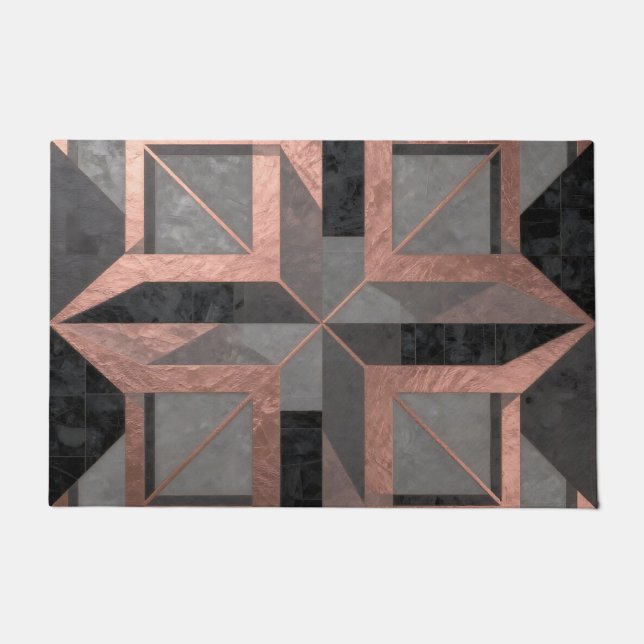 Rose Gold Black Geometric Marble Doormat (Front)
