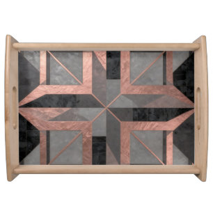 Rose Gold Black Geometric Marble Serving Tray