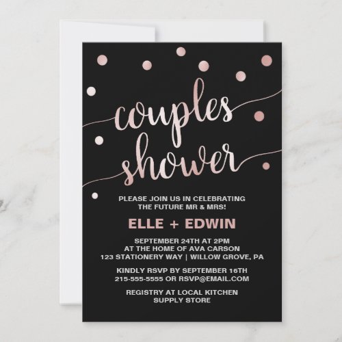 Rose Gold  Black Glam Confetti Couples Shower Invitation