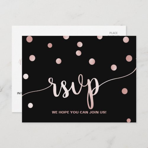 Rose Gold  Black  Glam Confetti Menu Choice RSVP