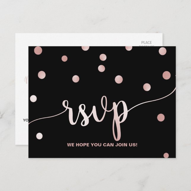 Rose Gold & Black Glam Confetti Song Request RSVP Invitation Postcard (Front/Back)