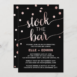 Rose Gold & Black Glam Confetti Stock the Bar Invitation