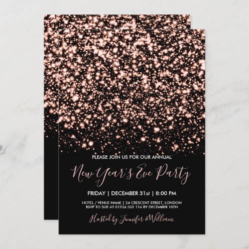 Rose Gold  Black Glam New Years Eve Party Invitation