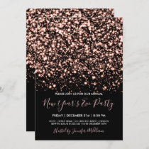 Rose Gold & Black Glam New Years Eve Party Invitation