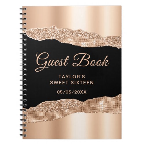 Rose Gold Black Glam Tear Sweet Sixteen Guest Book