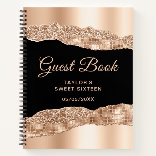 Rose Gold Black Glam Tear Sweet Sixteen Guest Book