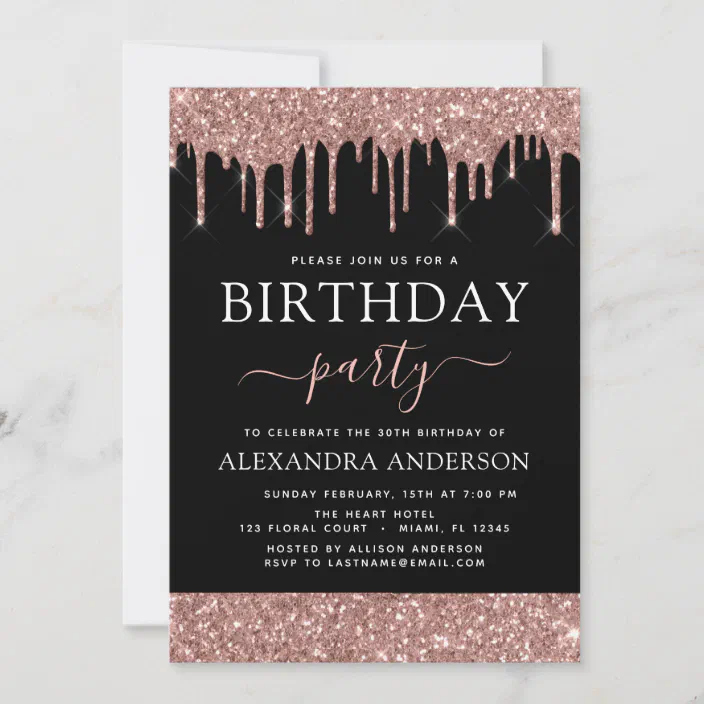 Personalised Black Glitter heart Wedding Evening Invitations 