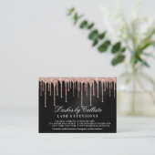 Rose Gold Black Glitter Drips Lashes Aftercare Business Card (Standing Front)