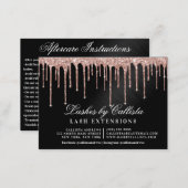Rose Gold Black Glitter Drips Lashes Aftercare Business Card (Front/Back)
