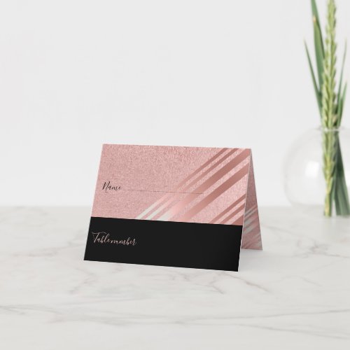 Rose Gold Black Glitter Foil Look WEDDING Thank You Card