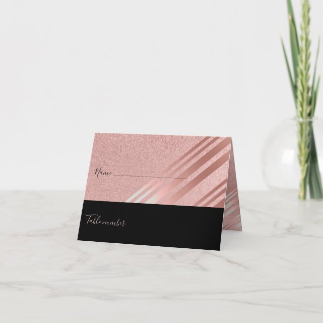 Rose Gold Black Glitter Foil Look WEDDING Thank You Card (Front)