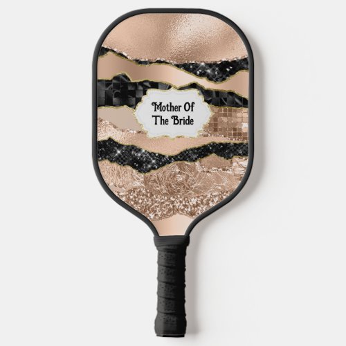 Rose gold black glitter glam name classy chic pickleball paddle