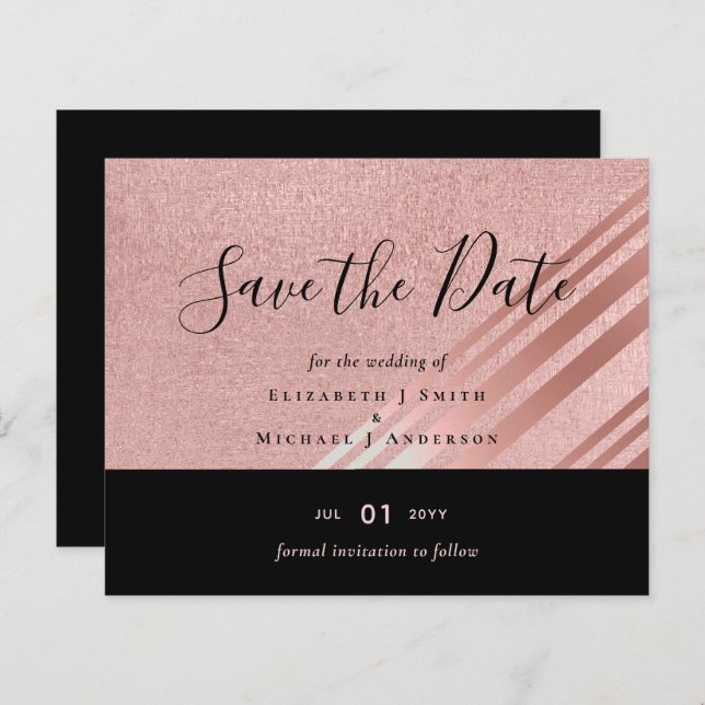 Rose Gold Black Glitter  Look WEDDING SAVE DATE (Front/Back)