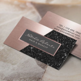 Rose Gold Black Glitter Modern Beauty Salon Spa Business Card