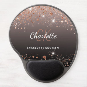Rose gold black glitter monogram initails name gel mouse pad