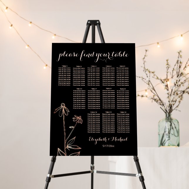 Rose Gold Black Gothic Wedding |  Seating Chart Foam Board (In Situ (Stand))
