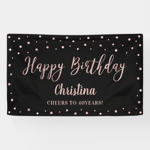 Rose Gold  Black Happy Birthday Party Banner
