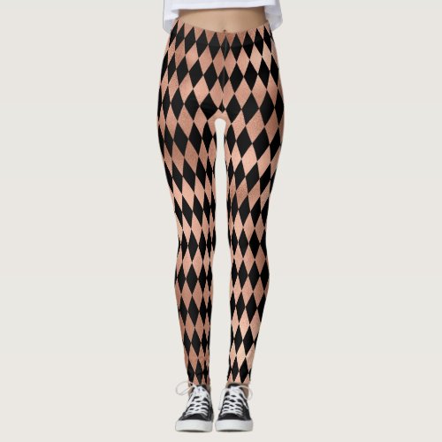 Rose Gold  Black Harlequin Leggings