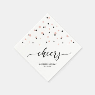 Rose gold & Black Hexagon Confetti Cheers Birthday Napkins