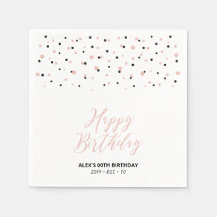 Rose gold Black Hexagon Confetti Happy Birthday Napkins