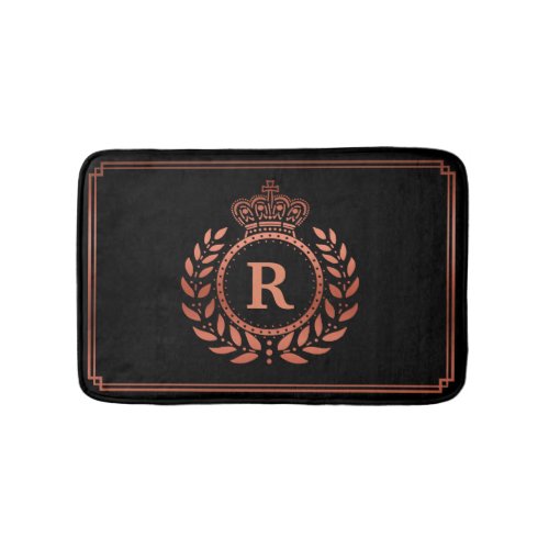 Rose Gold Black Laurel Wreath Crown Monogrammed Bath Mat