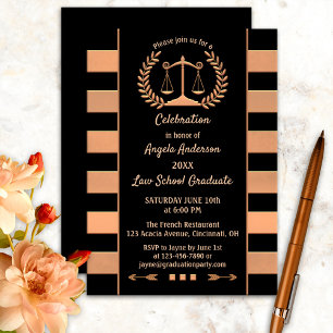 Rose Gold Black Law School Graduation Invitation