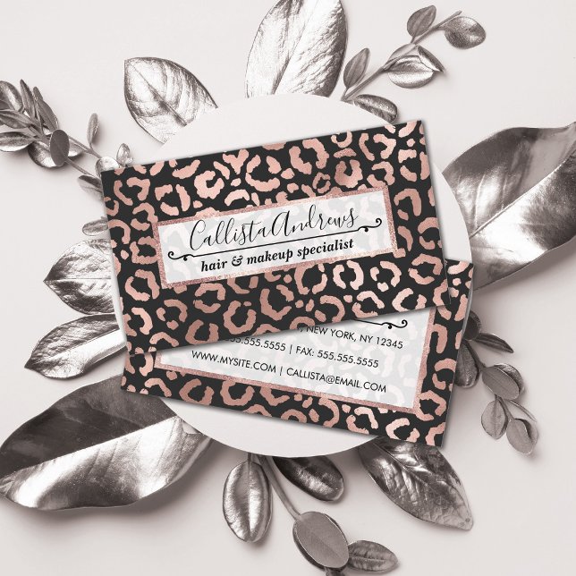 Rose Gold Black Leopard Cheetah Animal Print Business Card (Creator Uploaded)