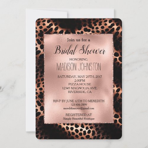 Rose Gold Black Leopard Glitter Invitation