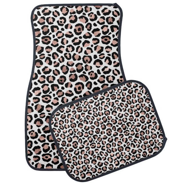 Rose Gold Black Leopard print cheetah trendy  Car  Floor Mat (Set)