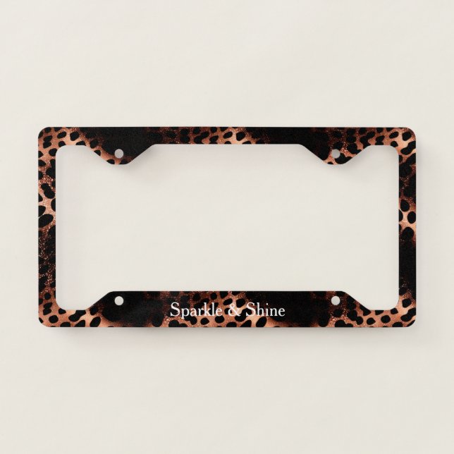 Rose Gold Black Leopard Print License Plate Frame (Front)