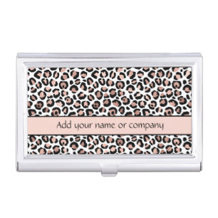 Rose Gold Black Leopard Print Trendy Chic Stylish Business Card Case