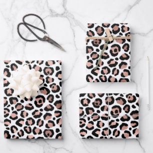 Rose Gold Black Leopard Print Trendy Wrapping Paper Sheets