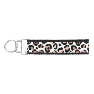 Rose Gold Black Leopard Print Trendy Wrist Keychain