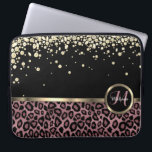 Rose Gold, Black Leopard with Gold Diamonds Laptop Sleeve<br><div class="desc">Electronic Laptop Sleeve. Featuring a Rose Gold and Black Leopard Animal Print with Gold Accents and Diamonds with monogram letter and name ready for you to personalize. ⭐This Product is 100% Customizable. *****Click on CUSTOMIZE BUTTON to add, delete, move, resize, changed around, rotate, etc... any of the graphics or text...</div>