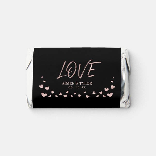 Rose gold & Black Lettering Love Custom Wedding Hershey's Miniatures (Front)