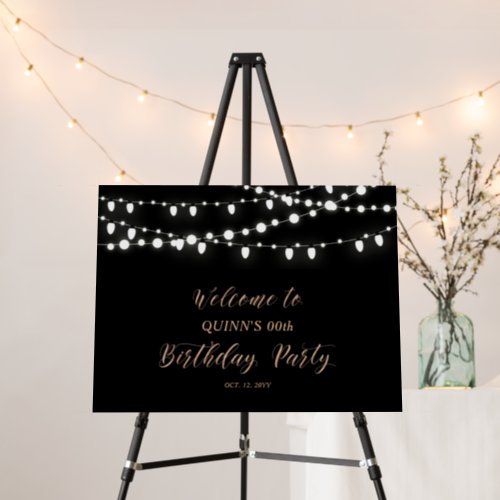 Rose Gold Black Lights Birthday Party Welcome Sign