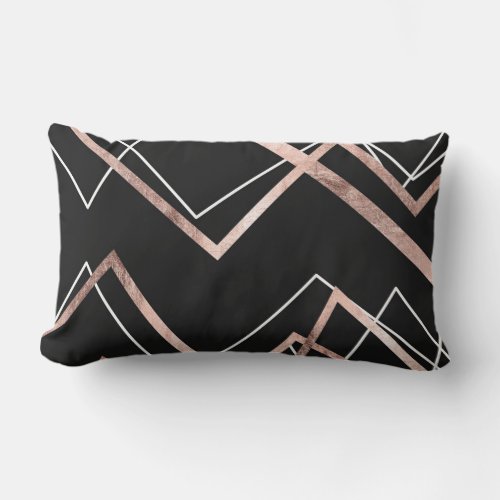 Rose Gold Black Linear Triangle Abstract Pattern Lumbar Pillow