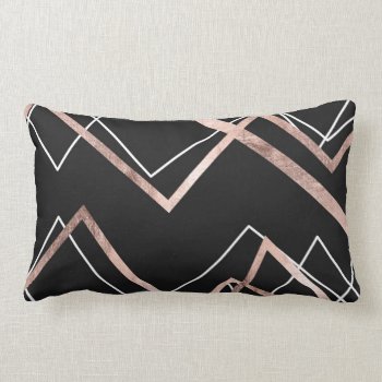 Rose Gold Black Linear Triangle Abstract Pattern Lumbar Pillow by BlackStrawberry_Co at Zazzle