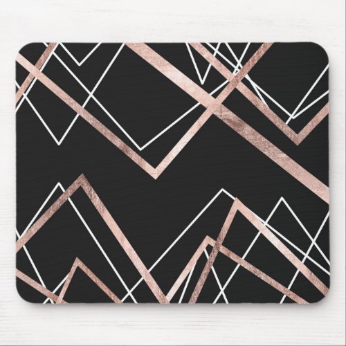 Rose Gold Black Linear Triangle Abstract Pattern Mouse Pad