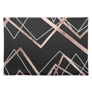 Rose Gold Black Linear Triangle Abstract Pattern Placemat