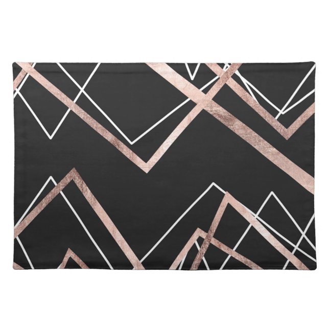 Rose Gold Black Linear Triangle Abstract Pattern Placemat (Front)