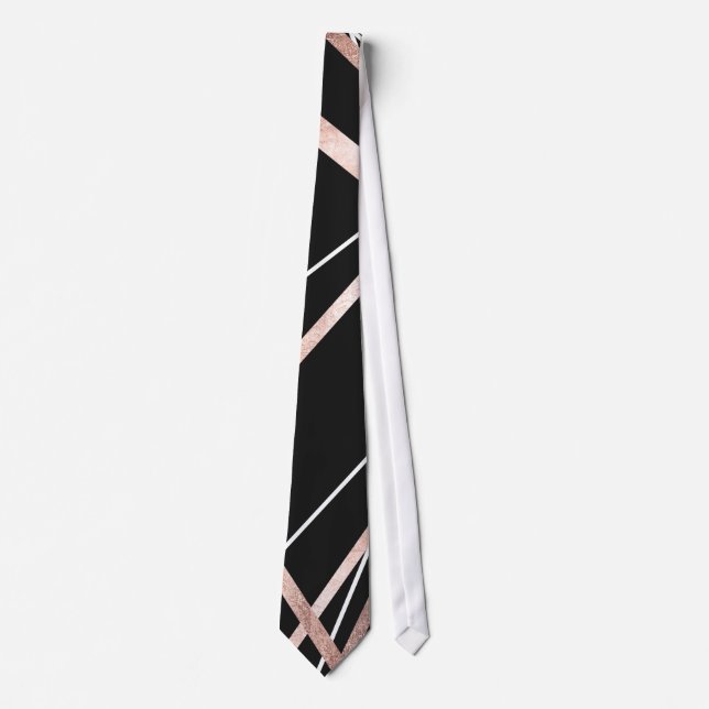 Rose Gold Black Linear Triangle Abstract Pattern Tie (Front)